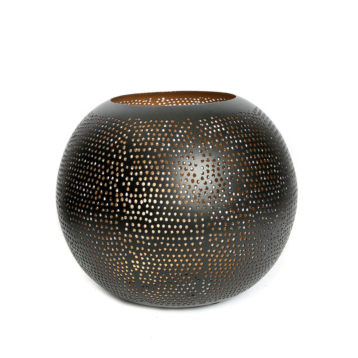 Bazar Bizar Messing Kandelaar Pierced Ball Zwart/Goud Ø22 x H19 cm