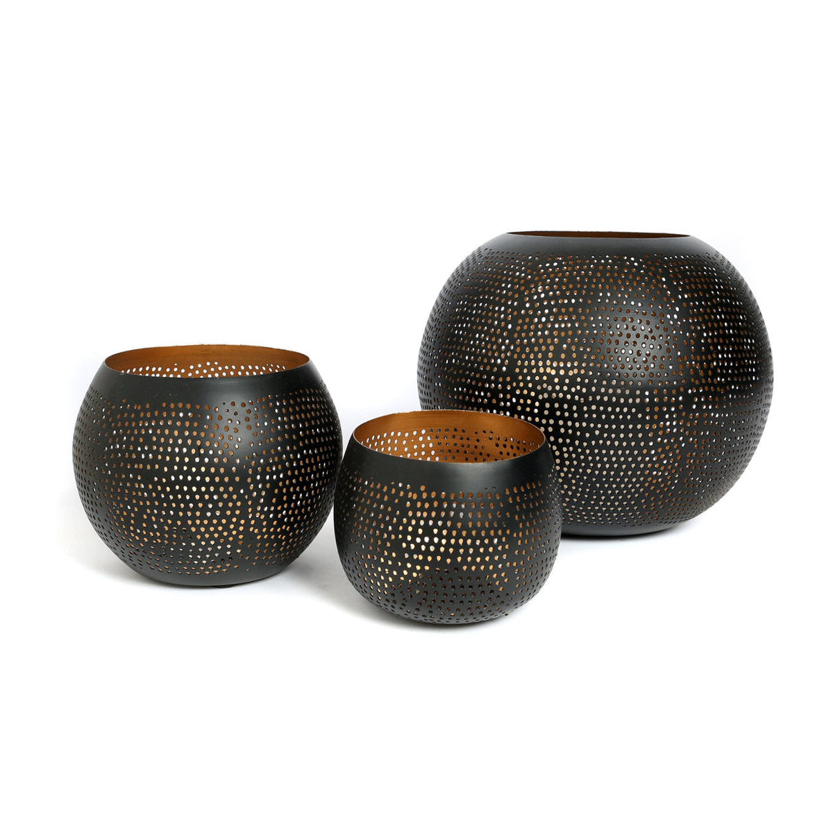 Bazar Bizar Messing Kandelaar Pierced Ball Zwart/Goud Ø22 x H19 cm