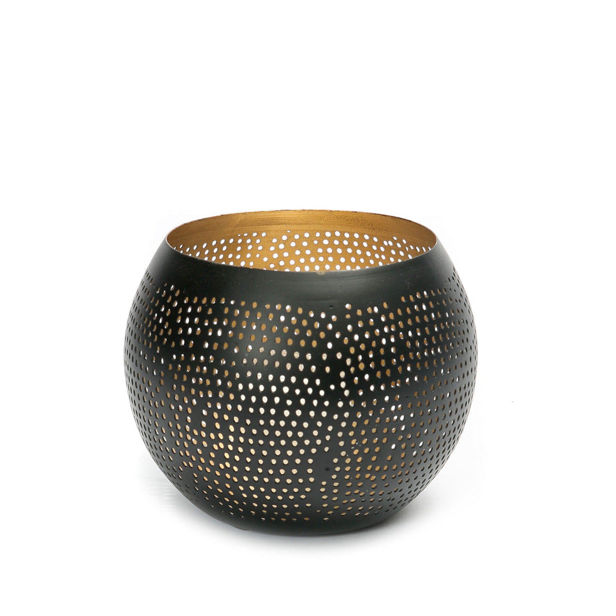 Bazar Bizar Messing Kandelaar Pierced Ball Zwart/Goud Ø12 x H15 cm