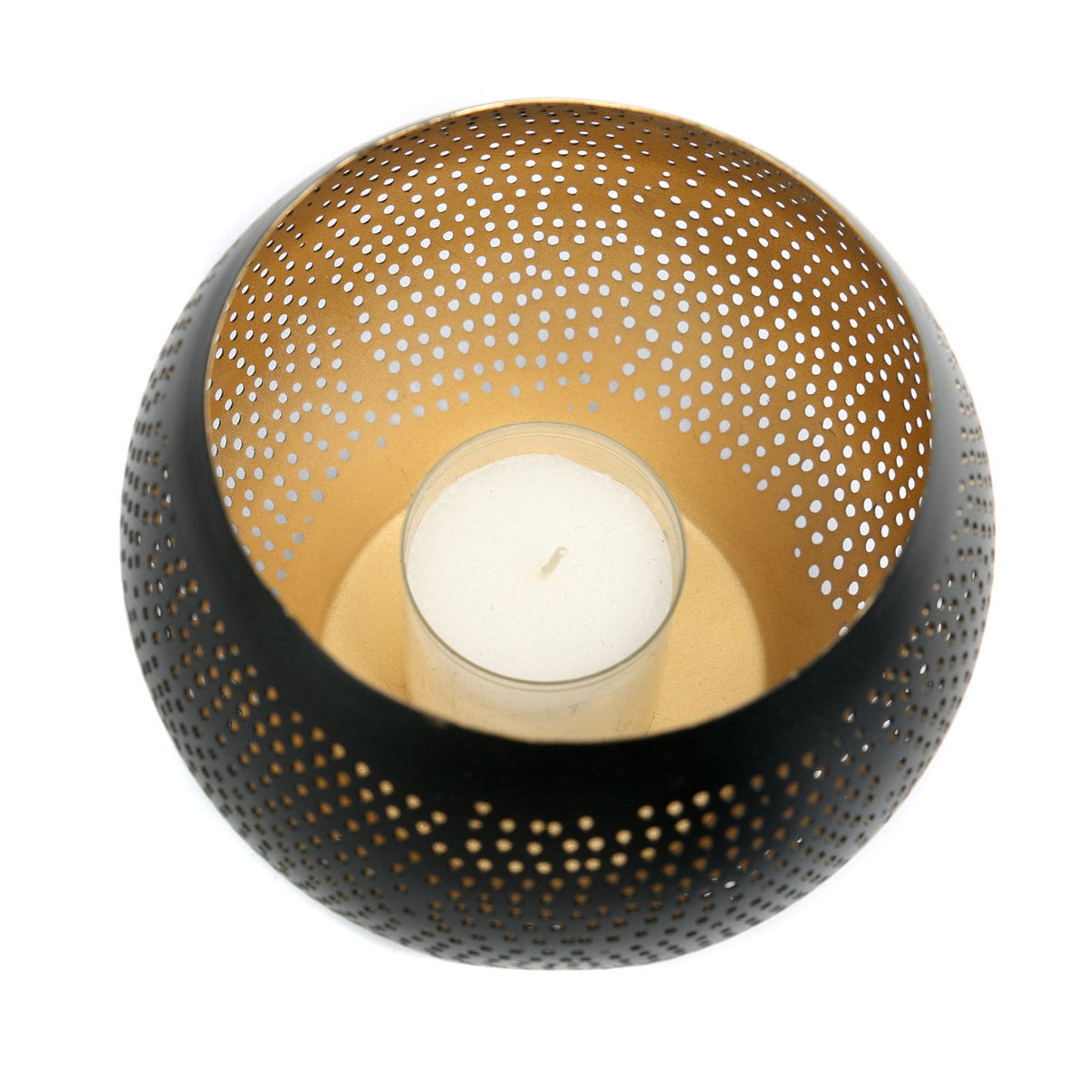 Bazar Bizar Messing Kandelaar Pierced Ball Zwart/Goud Ø12 x H15 cm
