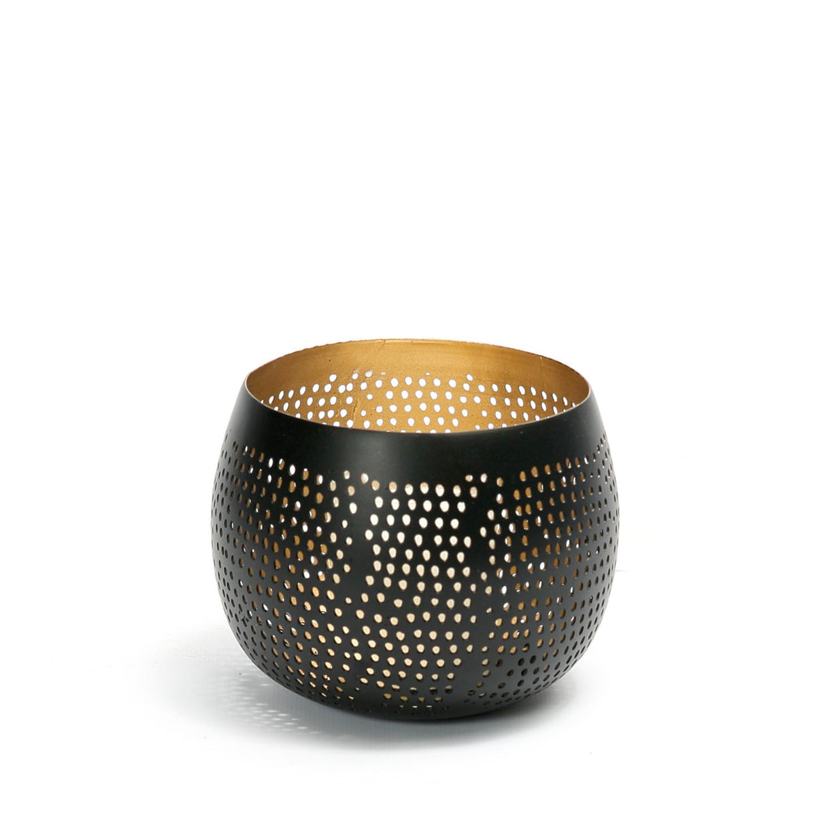 Bazar Bizar Messing Kandelaar Pierced Ball Zwart/Goud Ø10 x H12 cm