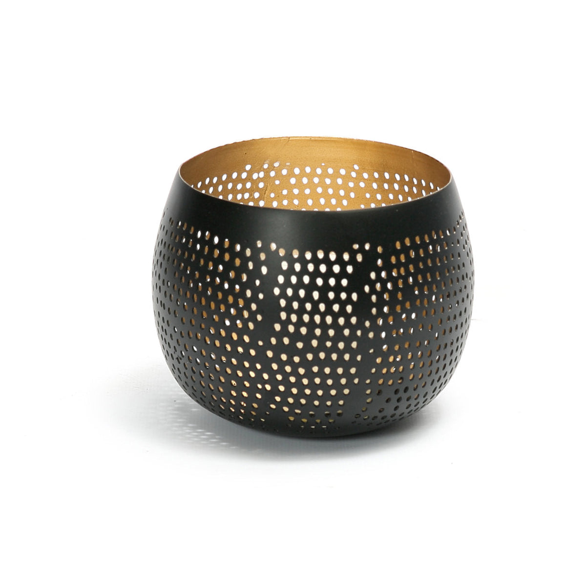 Bazar Bizar Messing Kandelaar Pierced Ball Zwart/Goud Ø10 x H12 cm