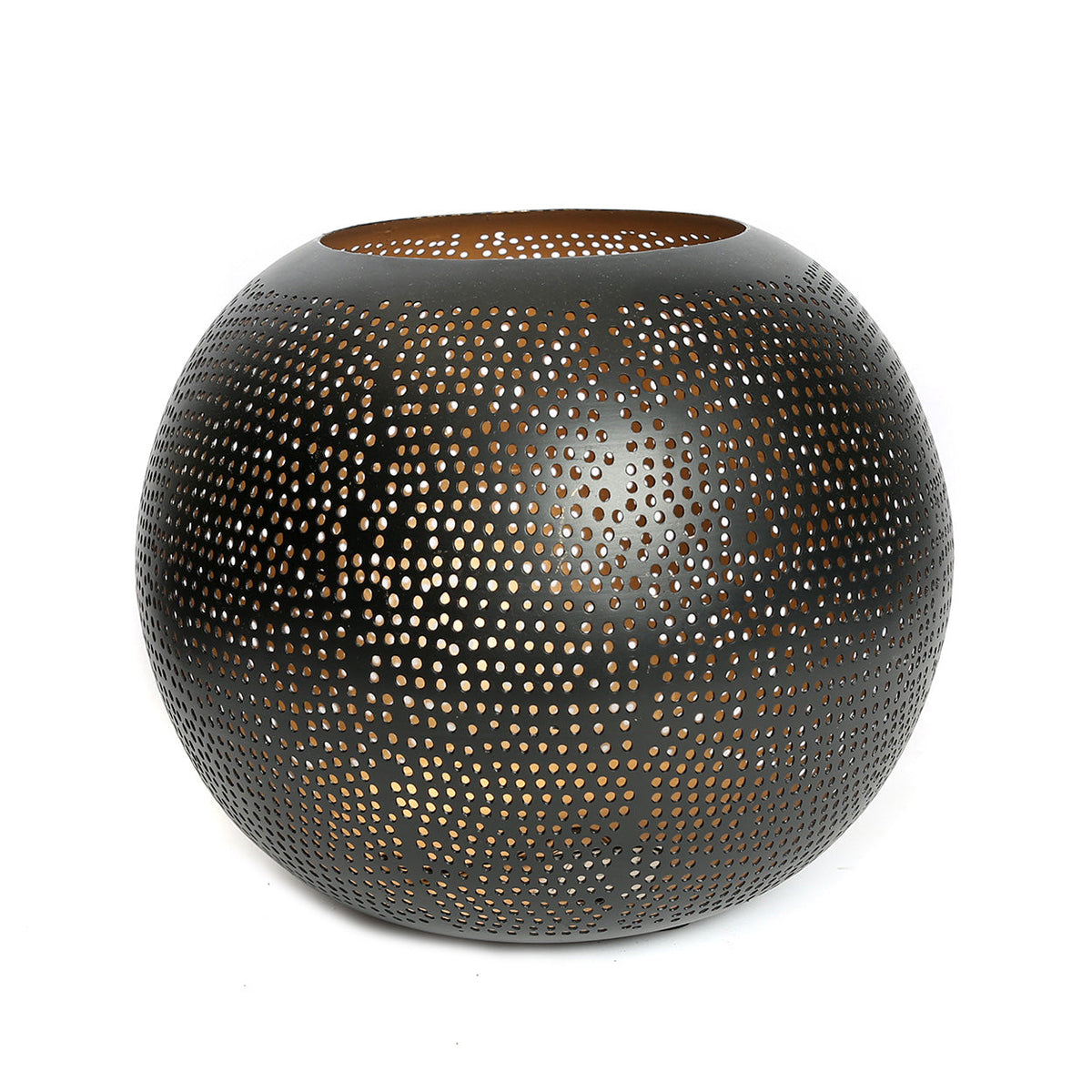 Bazar Bizar Messing Kandelaar Pierced Ball Zwart/Goud Ø30 x H23 cm