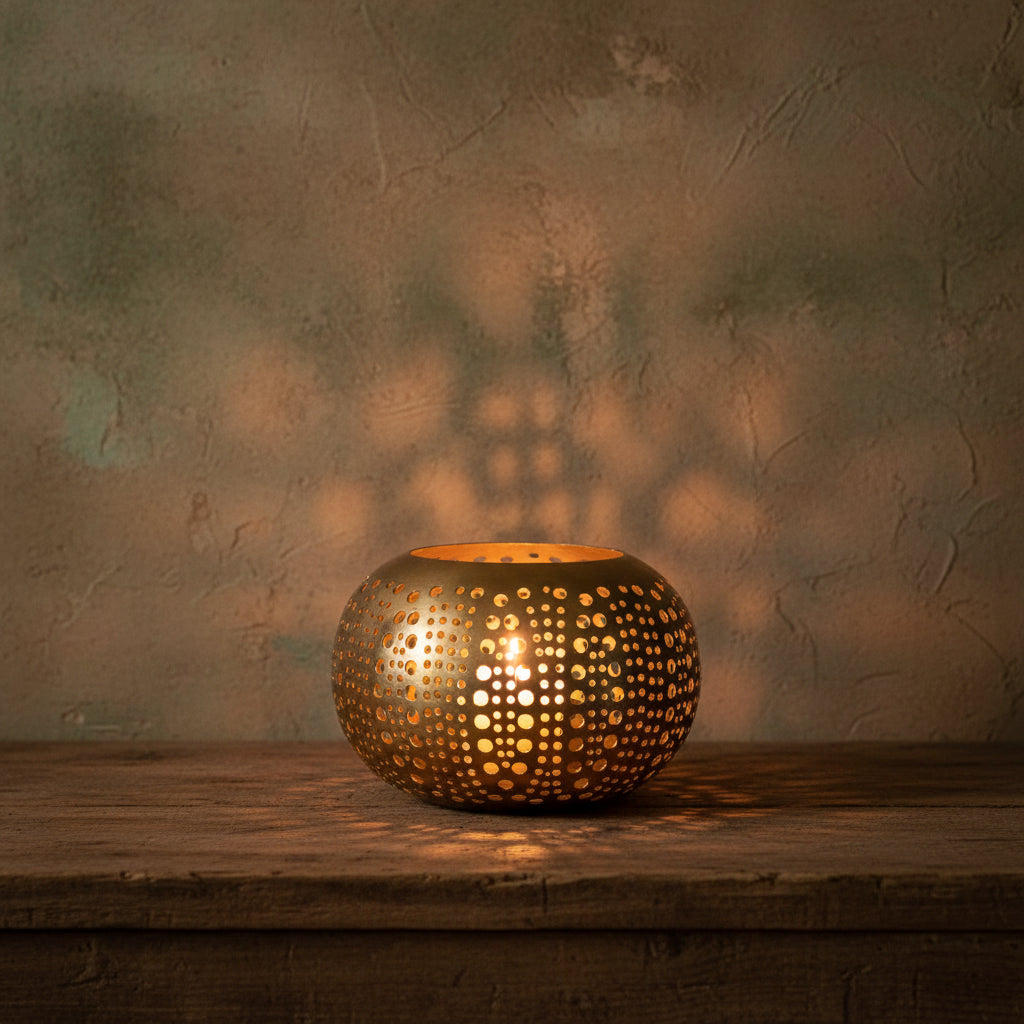 Bazar Bizar Messing Kandelaar Polka Dots Goud Ø16 x H10 cm