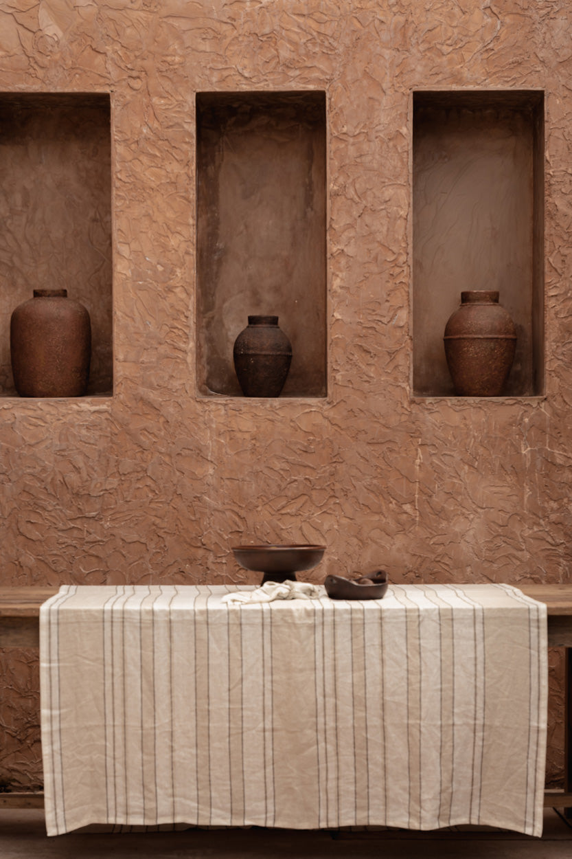 Bazar Bizar Linnen Tafelkleed Provence Naturel/Zwart/Wit 150 x 300 cm
