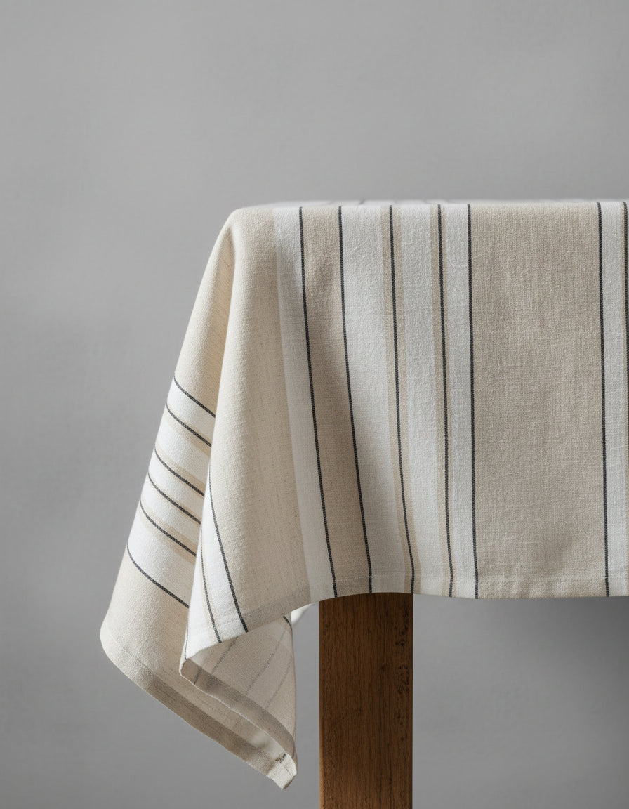 Bazar Bizar Linnen Tafelkleed Provence Naturel/Zwart/Wit 150 x 300 cm