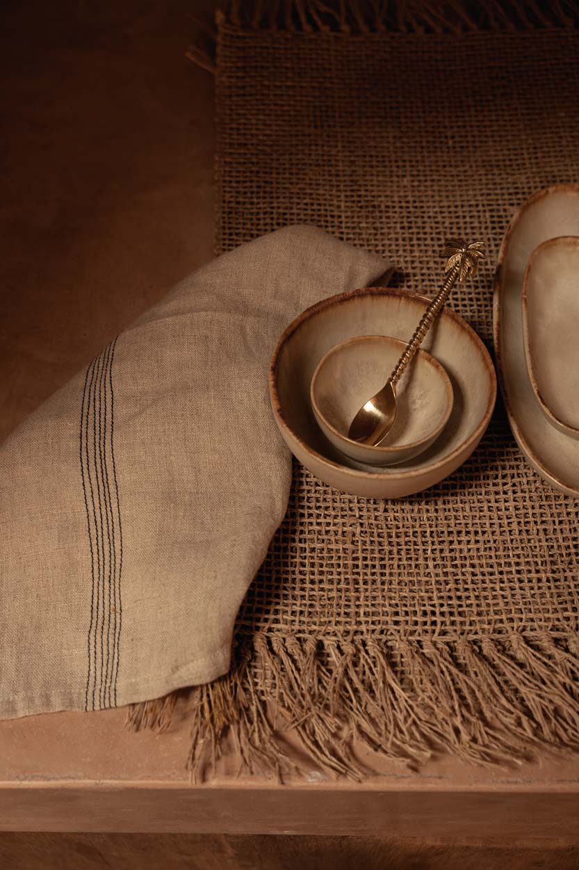 Bazar Bizar Linnen Servet Lint Biscuit Naturel/Zwart 45 x 45 cm