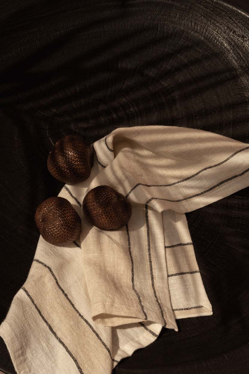 Bazar Bizar Linnen Servet Lint Biscuit Naturel/Zwart 45 x 45 cm