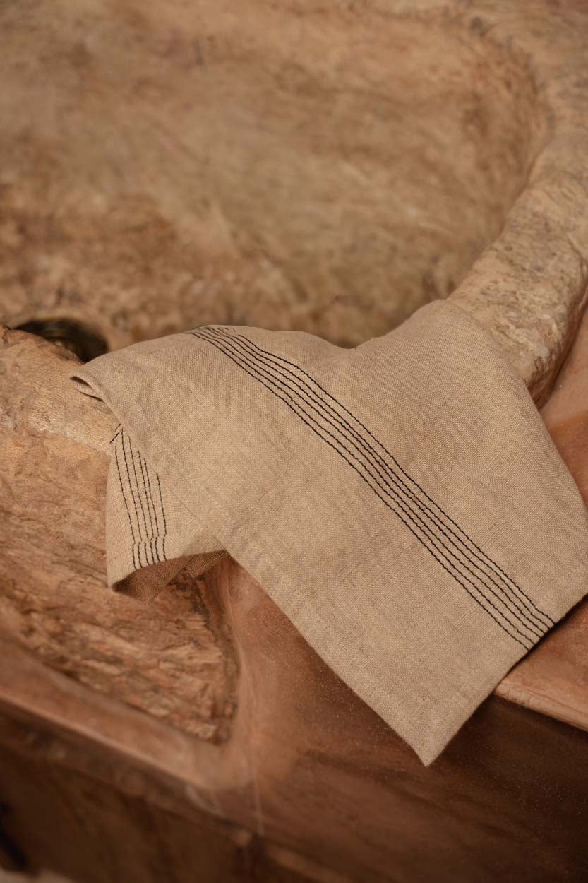 Bazar Bizar Linnen Servet Lint Biscuit Naturel/Zwart 45 x 45 cm