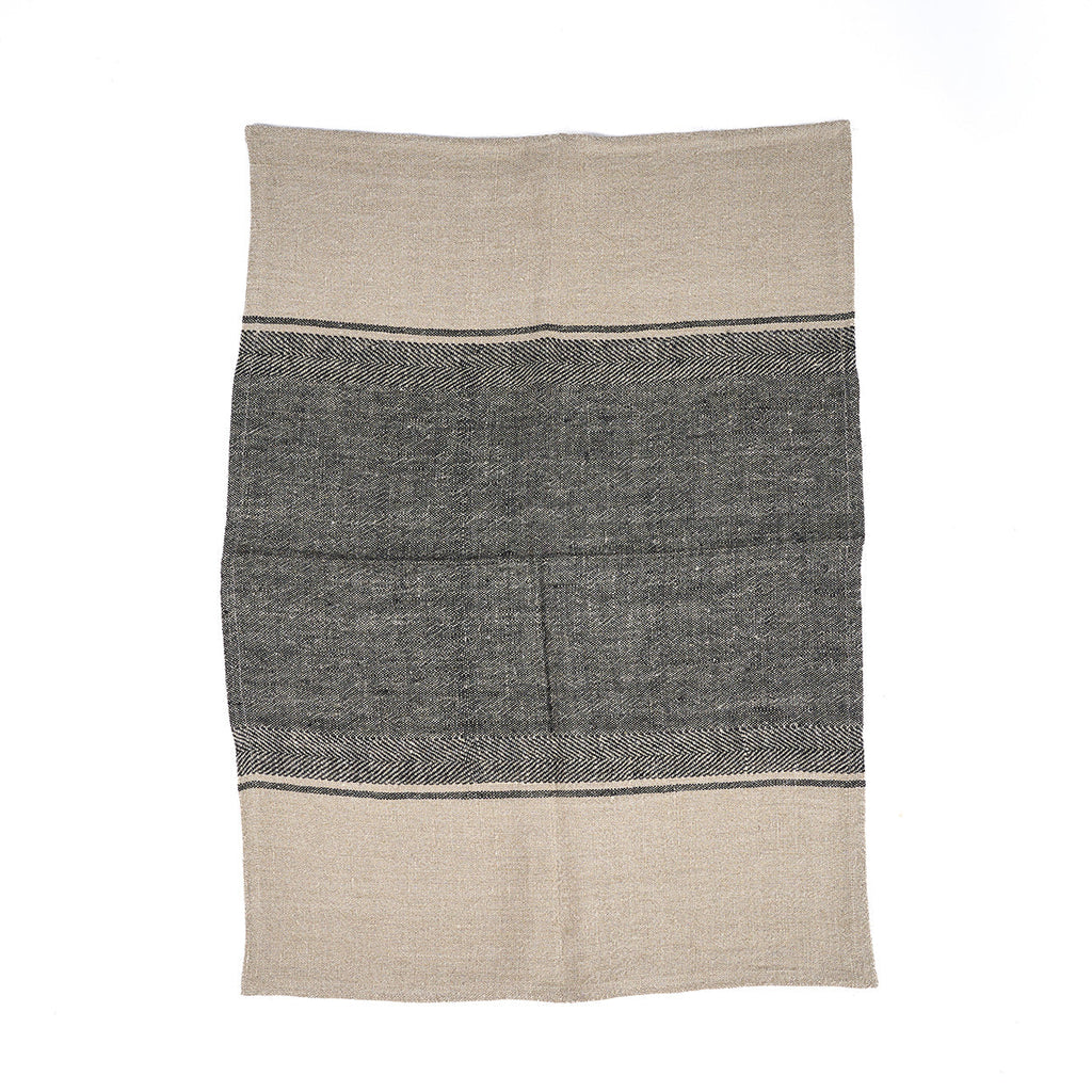Bazar Bizar Linnen Keukenhanddoek Moody Naturel/Zwart 50 x 70 cm