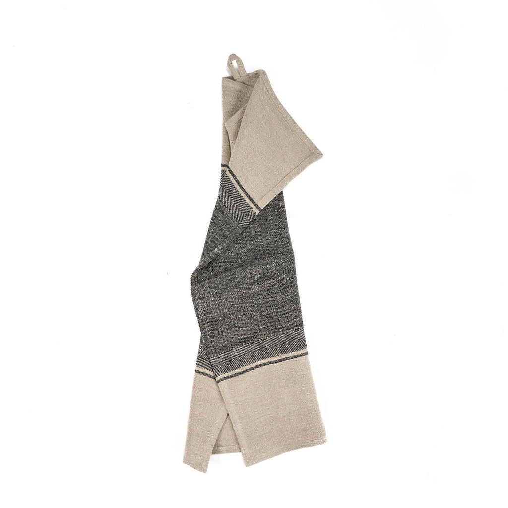 Bazar Bizar Linnen Keukenhanddoek Moody Naturel/Zwart 50 x 70 cm
