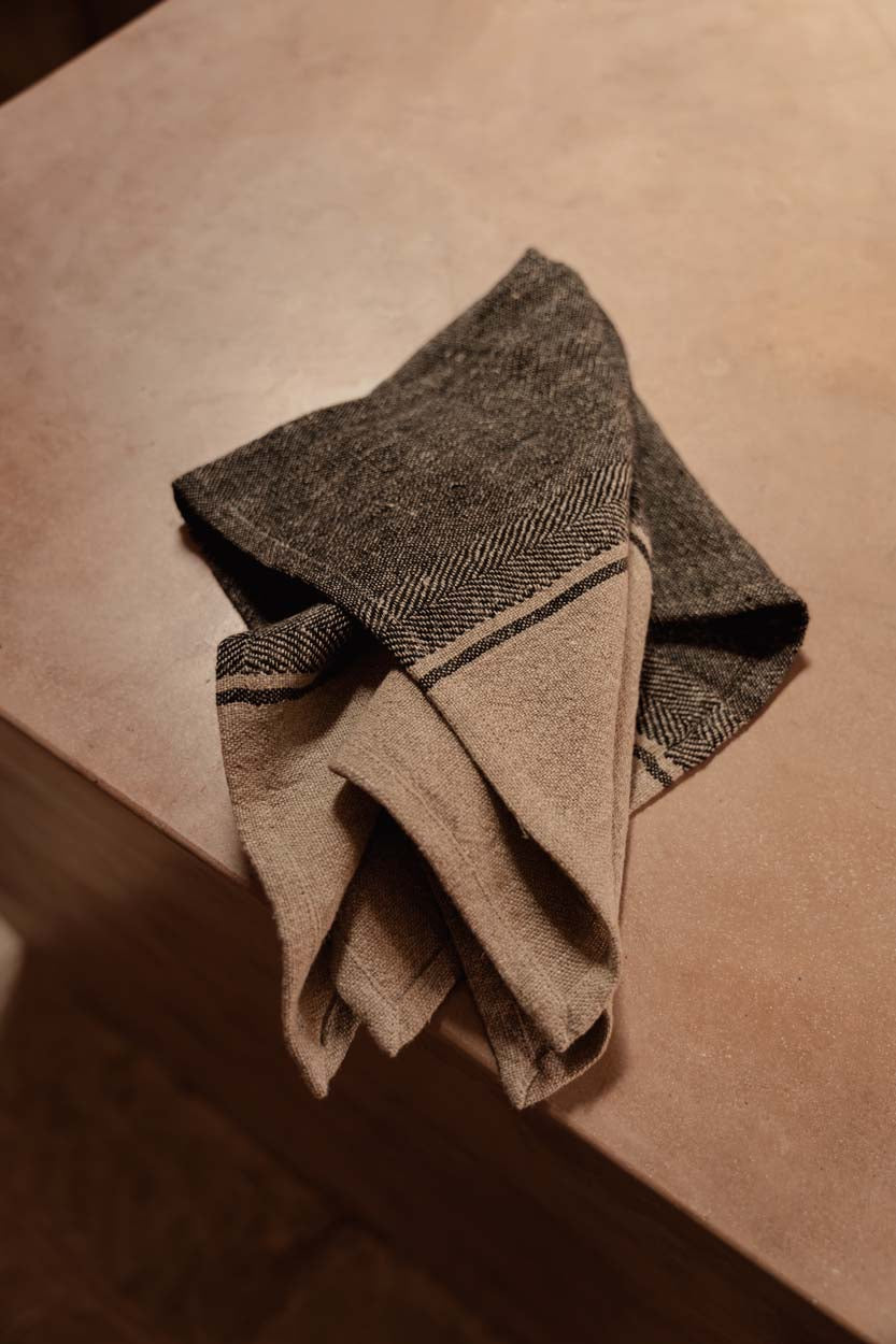 Bazar Bizar Linnen Keukenhanddoek Dash Naturel/Zwart 50 x 70 cm
