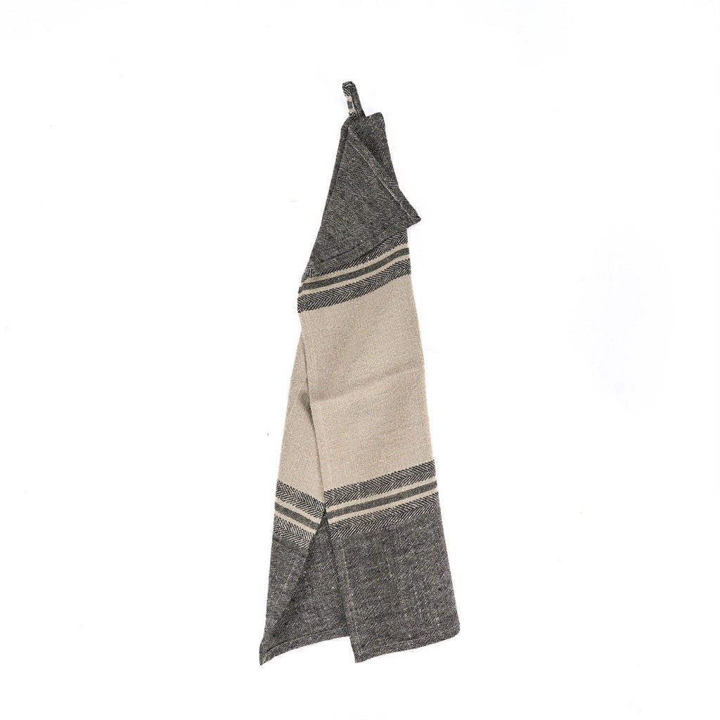 Bazar Bizar Linnen Keukenhanddoek Dash Naturel/Zwart 50 x 70 cm