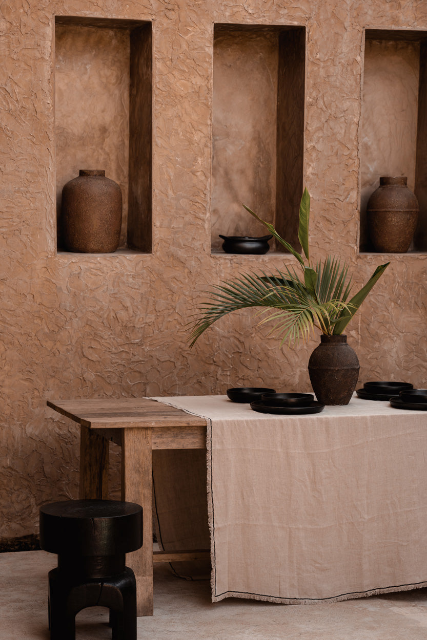 Bazar Bizar Linnen Tafelkleed Tuscany Naturel/Zwart 150 x 300 cm