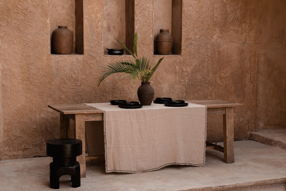 Bazar Bizar Linnen Tafelkleed Tuscany Naturel/Zwart 150 x 300 cm