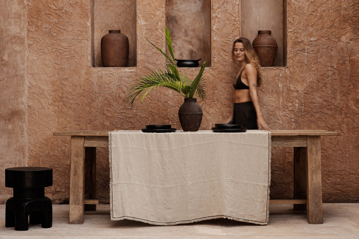Bazar Bizar Linnen Tafelkleed Tuscany Naturel/Zwart 150 x 300 cm