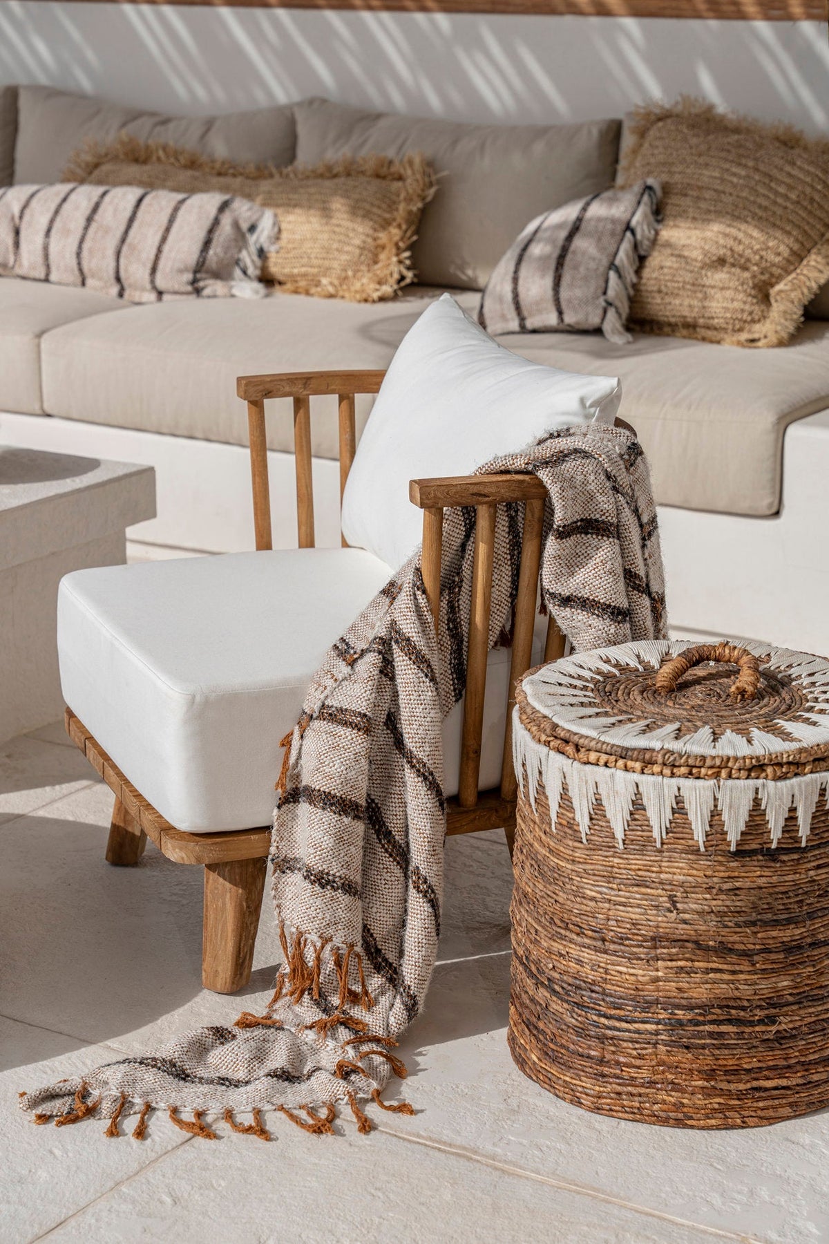 Bazar Bizar Plaid En Coton Please Blanc bohème 130 x 170 cm