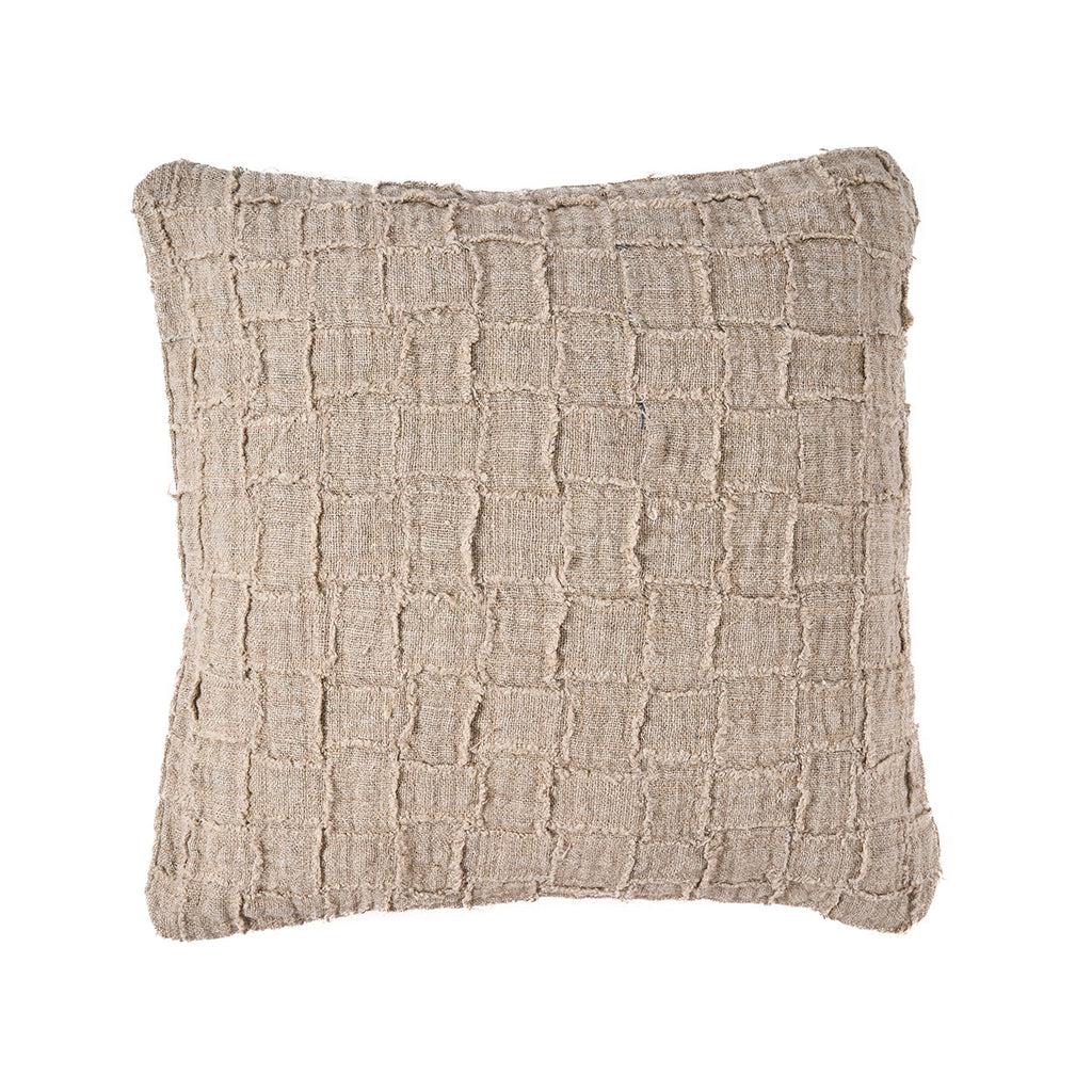 Bazar Bizar Housse de coussin En Lin Damier Naturel 50 x 50 cm