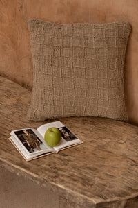 Bazar Bizar Housse de coussin En Lin Damier Naturel 50 x 50 cm