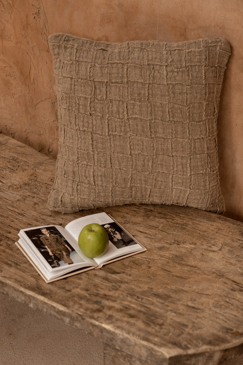 Bazar Bizar Housse de coussin En Lin Damier Naturel 50 x 50 cm
