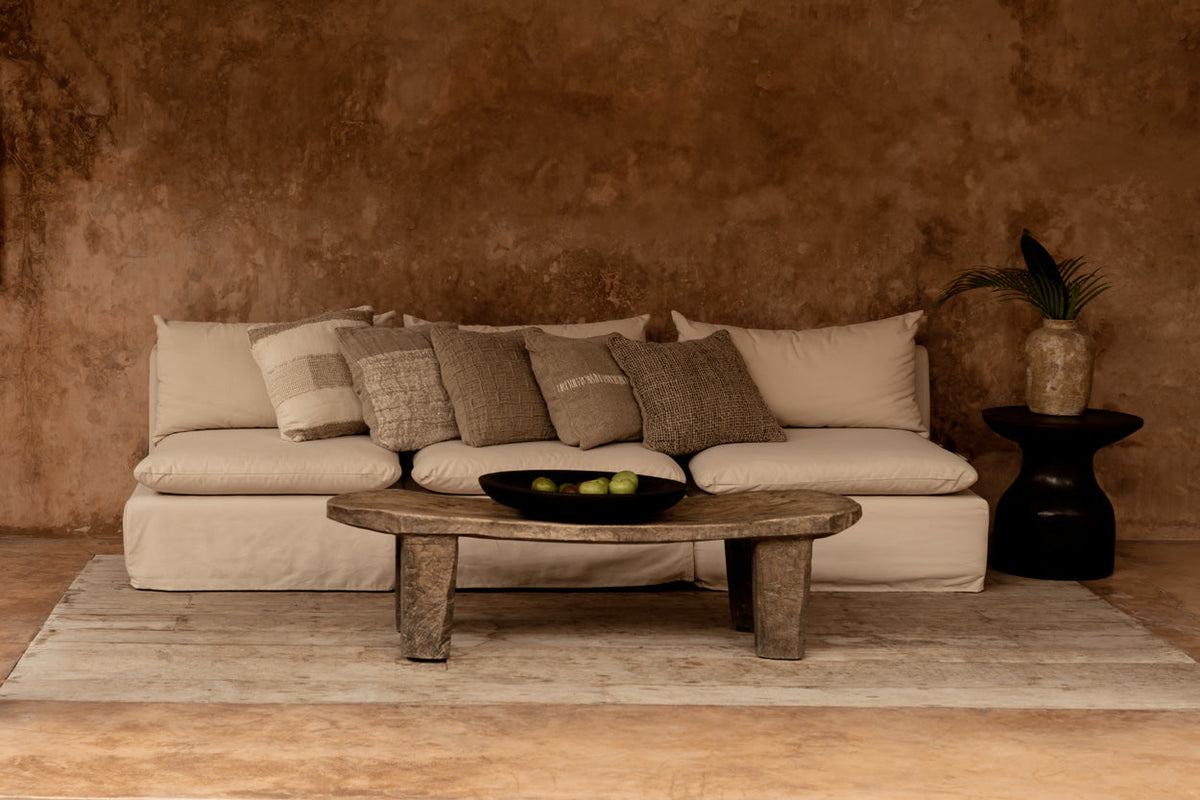 Bazar Bizar Housse de coussin En Lin Damier Naturel 50 x 50 cm