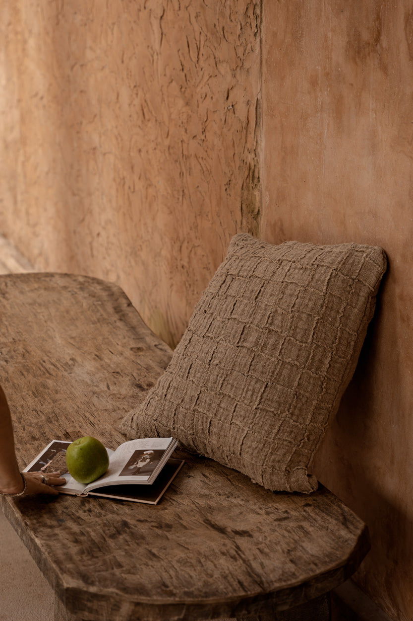 Bazar Bizar Housse de coussin En Lin Damier Naturel 50 x 50 cm