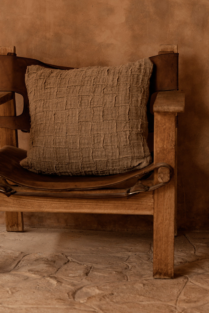 Bazar Bizar Housse de coussin En Lin Damier Naturel 50 x 50 cm