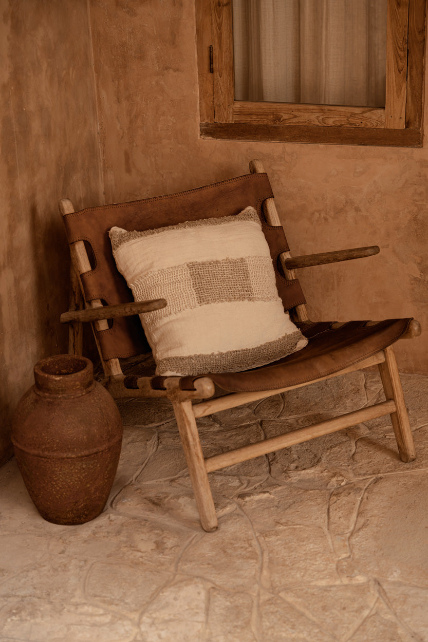 Bazar Bizar Housse de coussin En Lin Threads Naturel/Blanc 50 x 50 cm