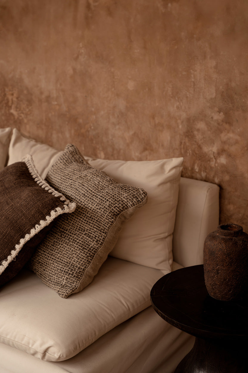 Bazar Bizar Housse de coussin En Lin Grain Naturel/Noir 50 x 50 cm