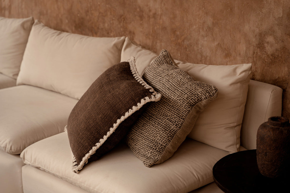 Bazar Bizar Housse de coussin En Lin Grain Naturel/Noir 50 x 50 cm
