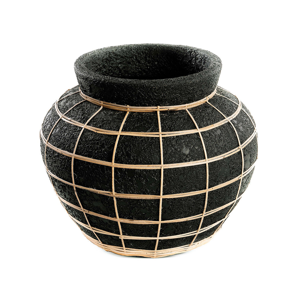 Bazar Bizar Vase En Terre Cuite Belly Noir/Naturel Ø33 x H27 cm
