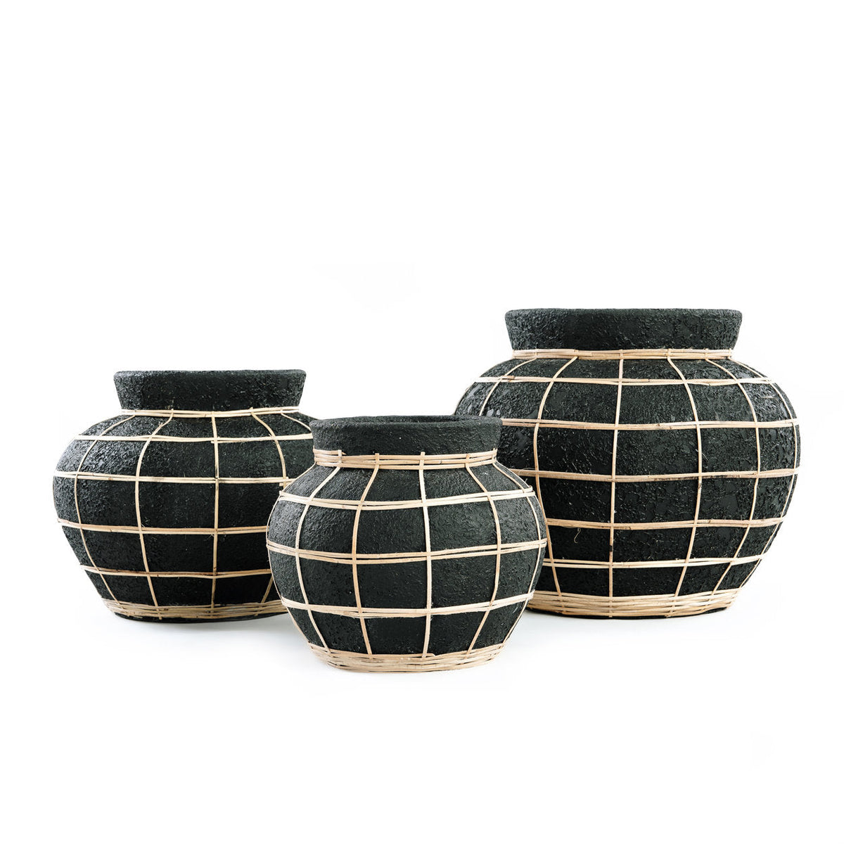 Bazar Bizar Vase En Terre Cuite Belly Noir/Naturel Ø29 x H23 cm