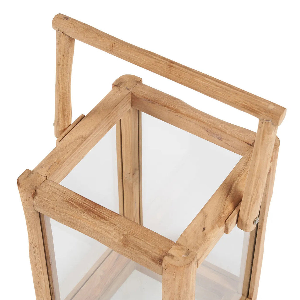 Bazar Bizar Gerecycleerd Teakhouten Lantaarn Nusa Naturel 28 x 28 x 43 cm